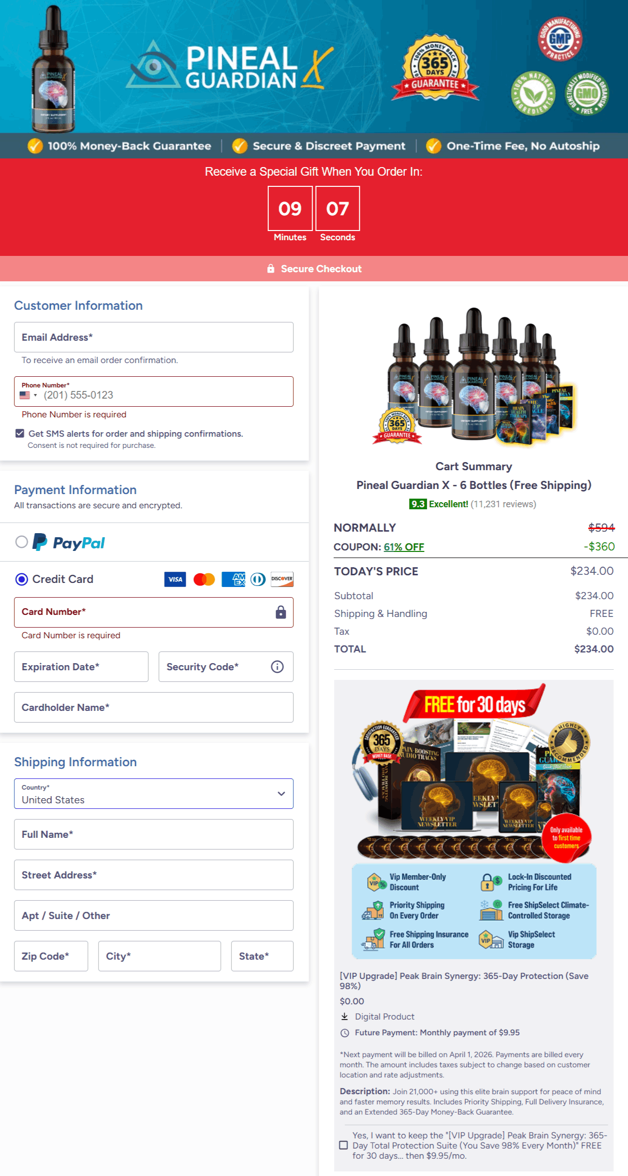 Pineal Guardian Checkout page